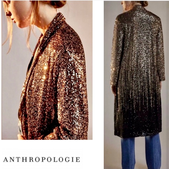 New Anthropologie Rose Gold Sequins Kimono - Picture 4 of 16